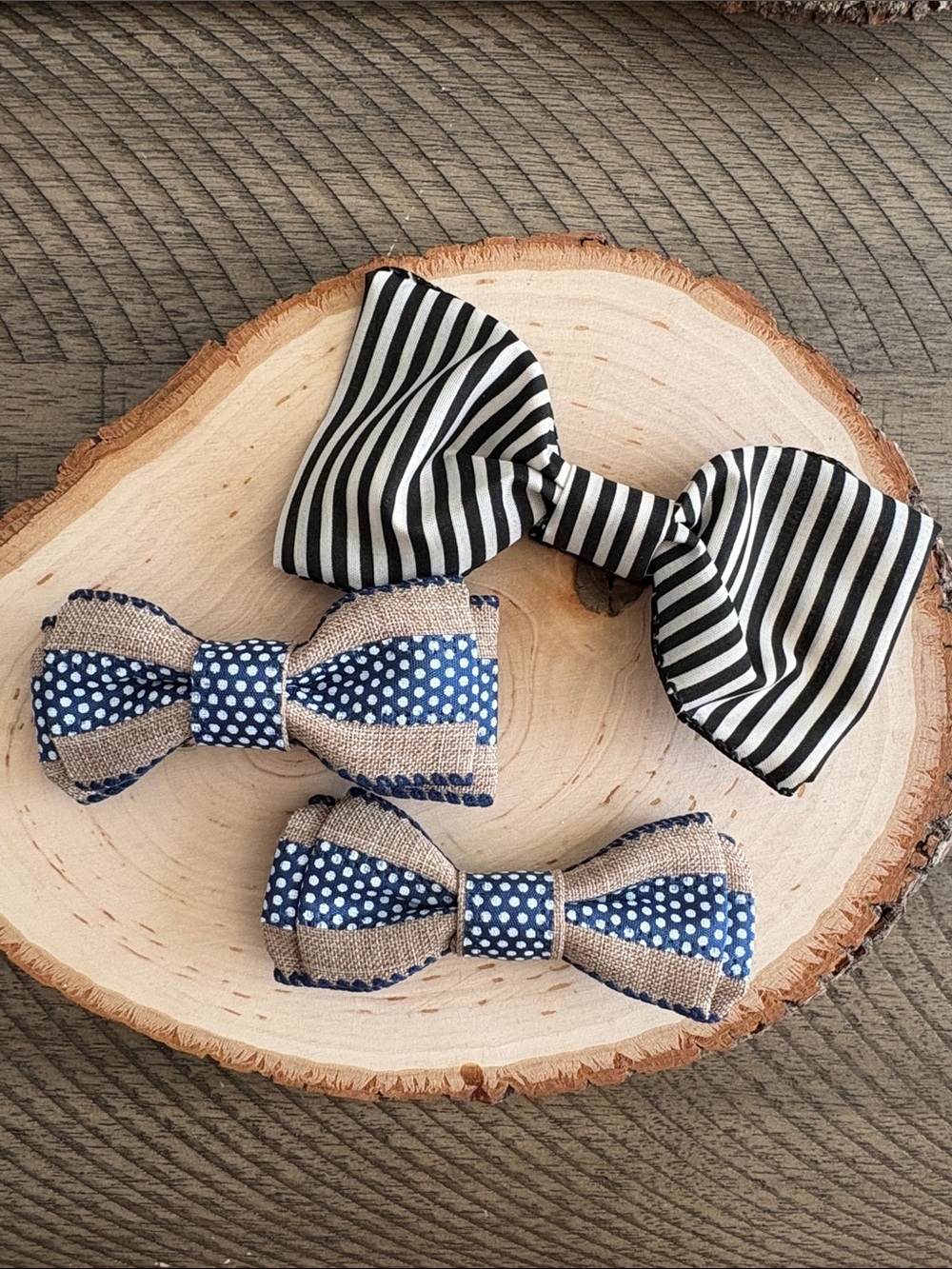 Navy Polka Dot & Burlap Kids Bow Hair Clips